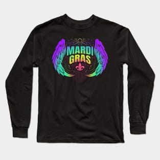 Rainbow Colored Angel Wing With Fleur De Lis For Mardi Gras Long Sleeve T-Shirt